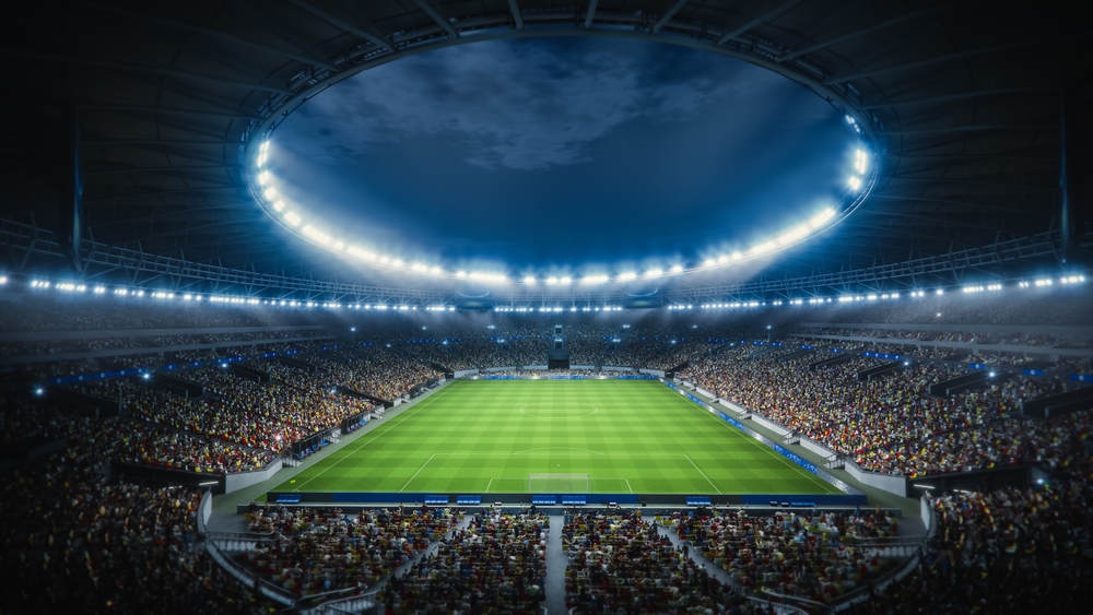 Night,Drone,Flight,Circles,Soccer,Stadium,During,Major,Event.,Football